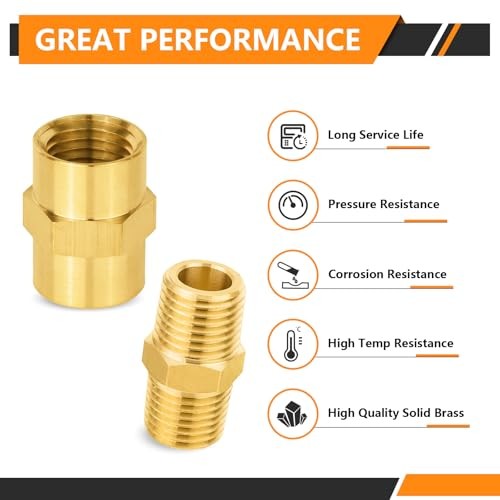 4-PCs Brass Pipe Fittings Combo, 2-PCs 1/4″ NPT Male 0.25 Inch 2Male + 2Female