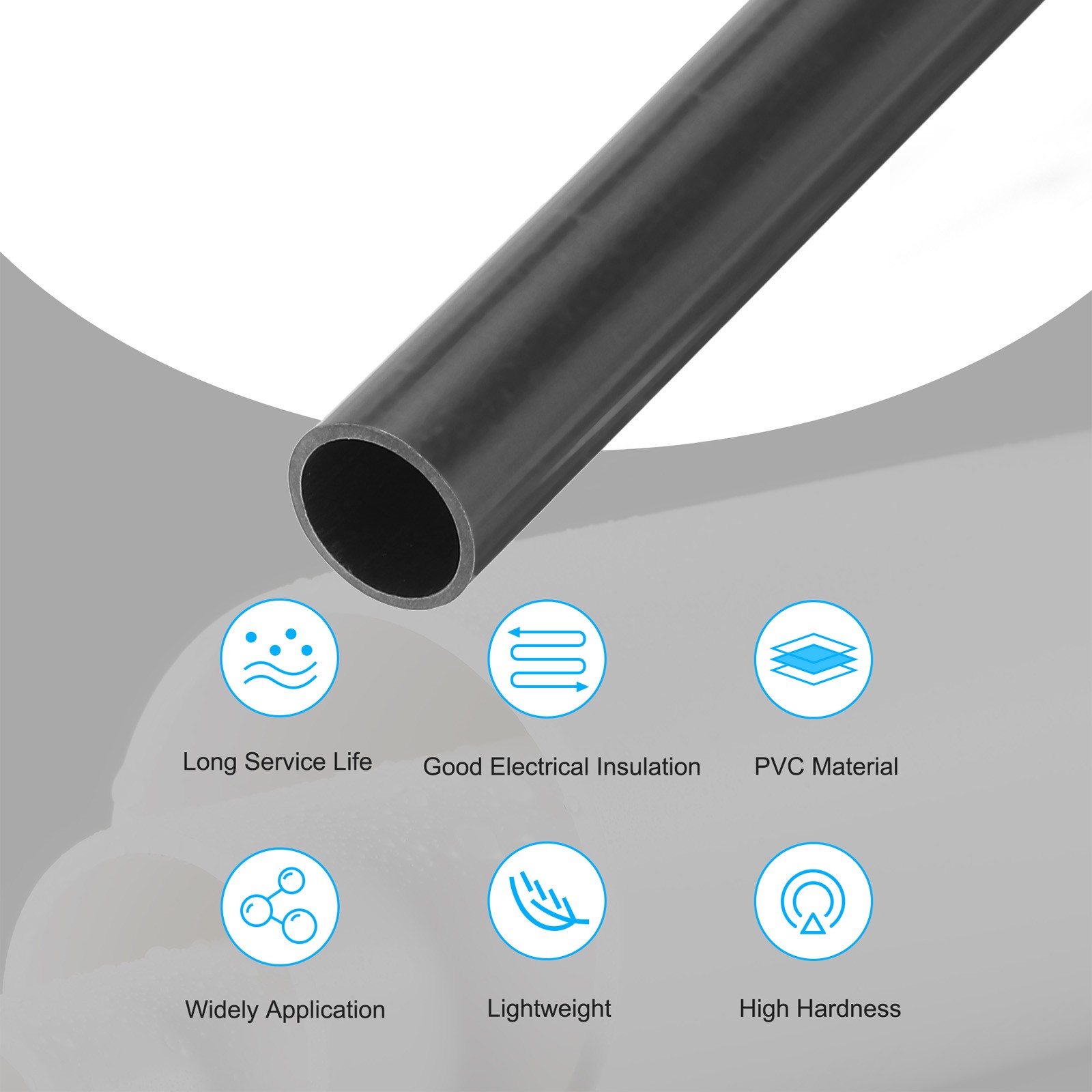 PVC Rigid Round Pipe 11mm ID 13mm OD 500mm Dark Grey High Impact