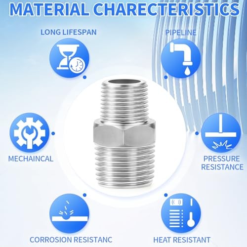 304 Stainless Steel Pipe Fitting, Reducer Hex Nipple 1/2″ NPT x 3/8″ NPT 6