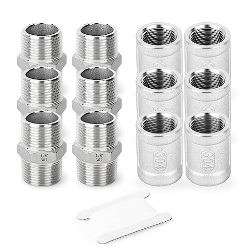 12PCS 304 Stainless Steel Hex Nipple 1/8″ MNPT × 1/8″ MNPT，Coupling 1/8″ NPT