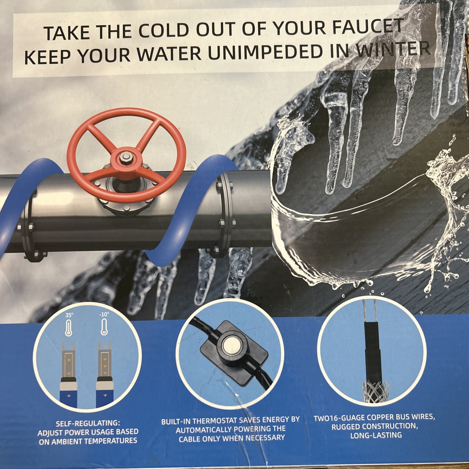 Self Regulating Pipe Heating Pre-Assembled 30ft Cable Pipe Freeze Protect 120V