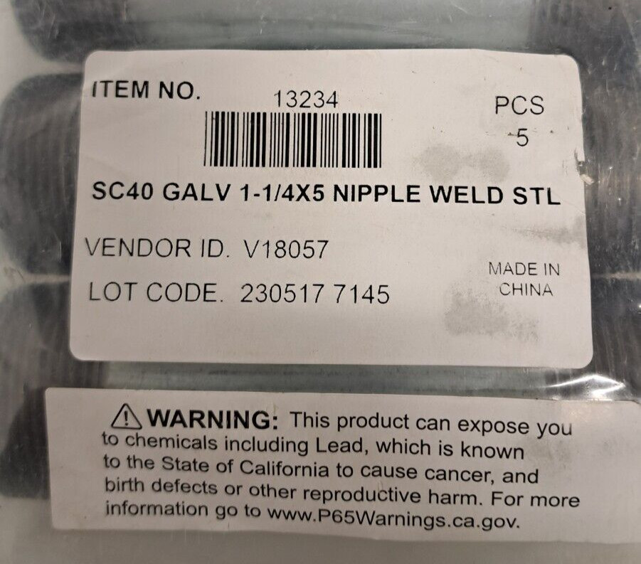1-1/4″ MNPT x 5″ Galvanized Steel Pipe Nipple Schedule 40 Lot of 5