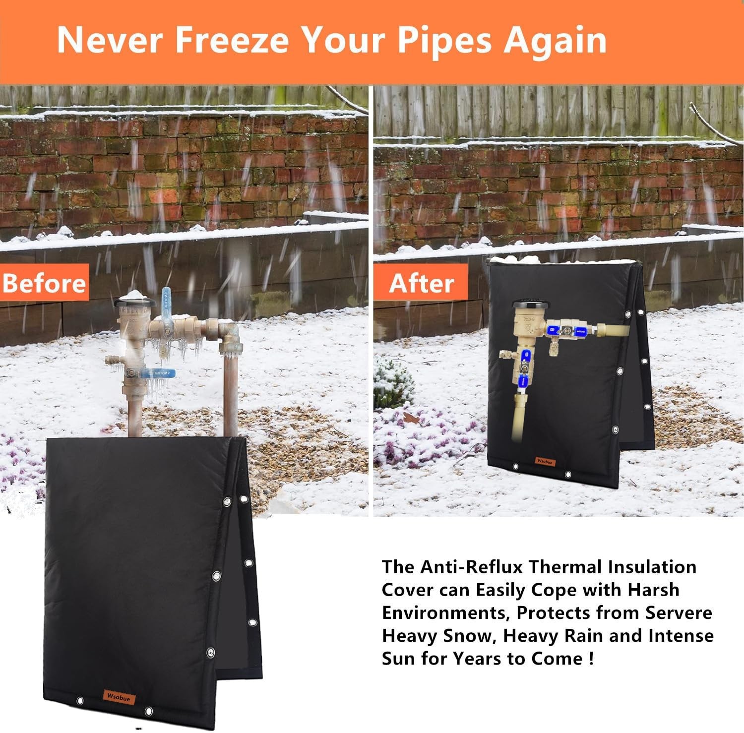Wsobue Backflow Preventer Insulation Cover 2-Way Opening Black 24″W x 30″H