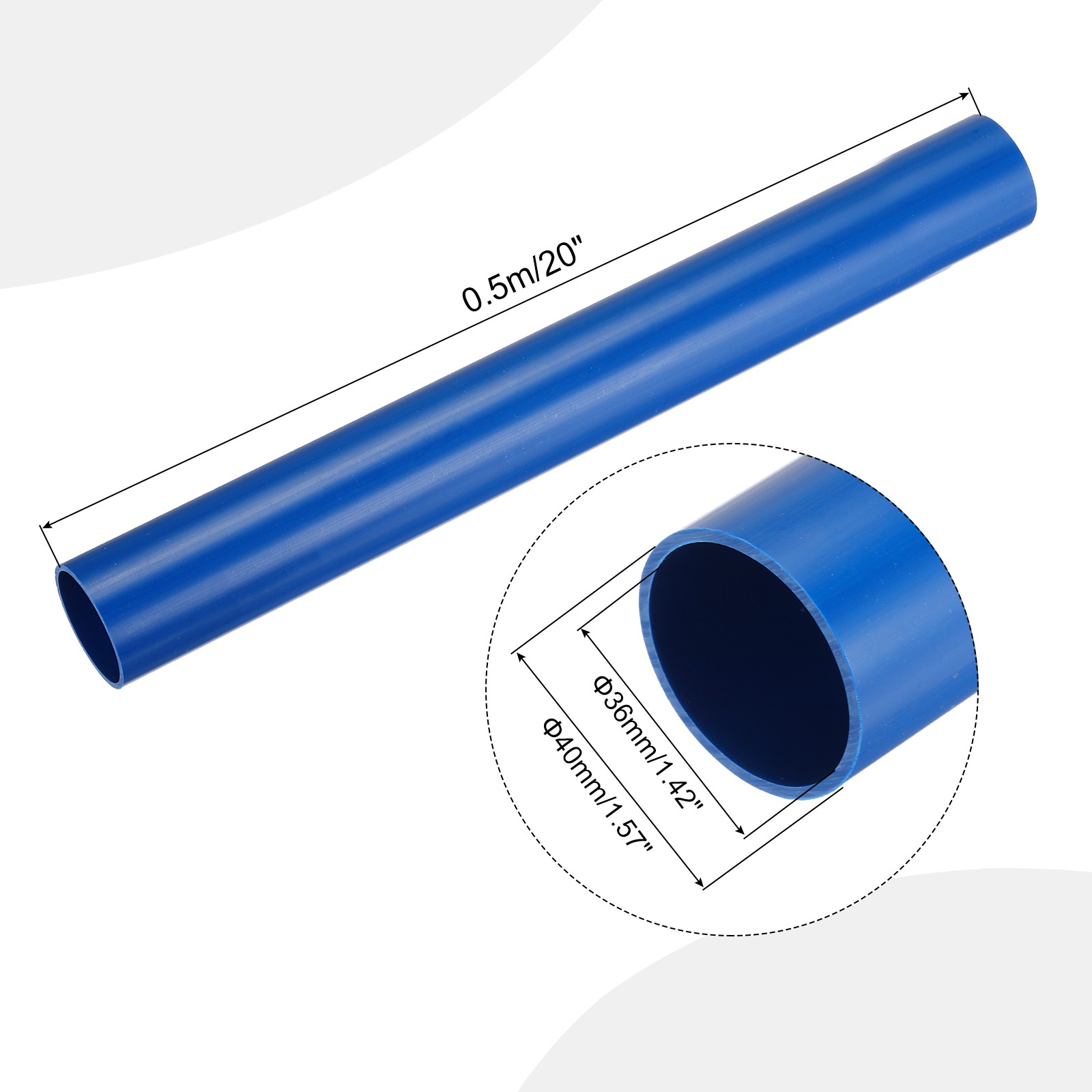 PVC Rigid Round Pipe 36mm ID 40mm OD 500mm Blue High Impact for Water Pipe