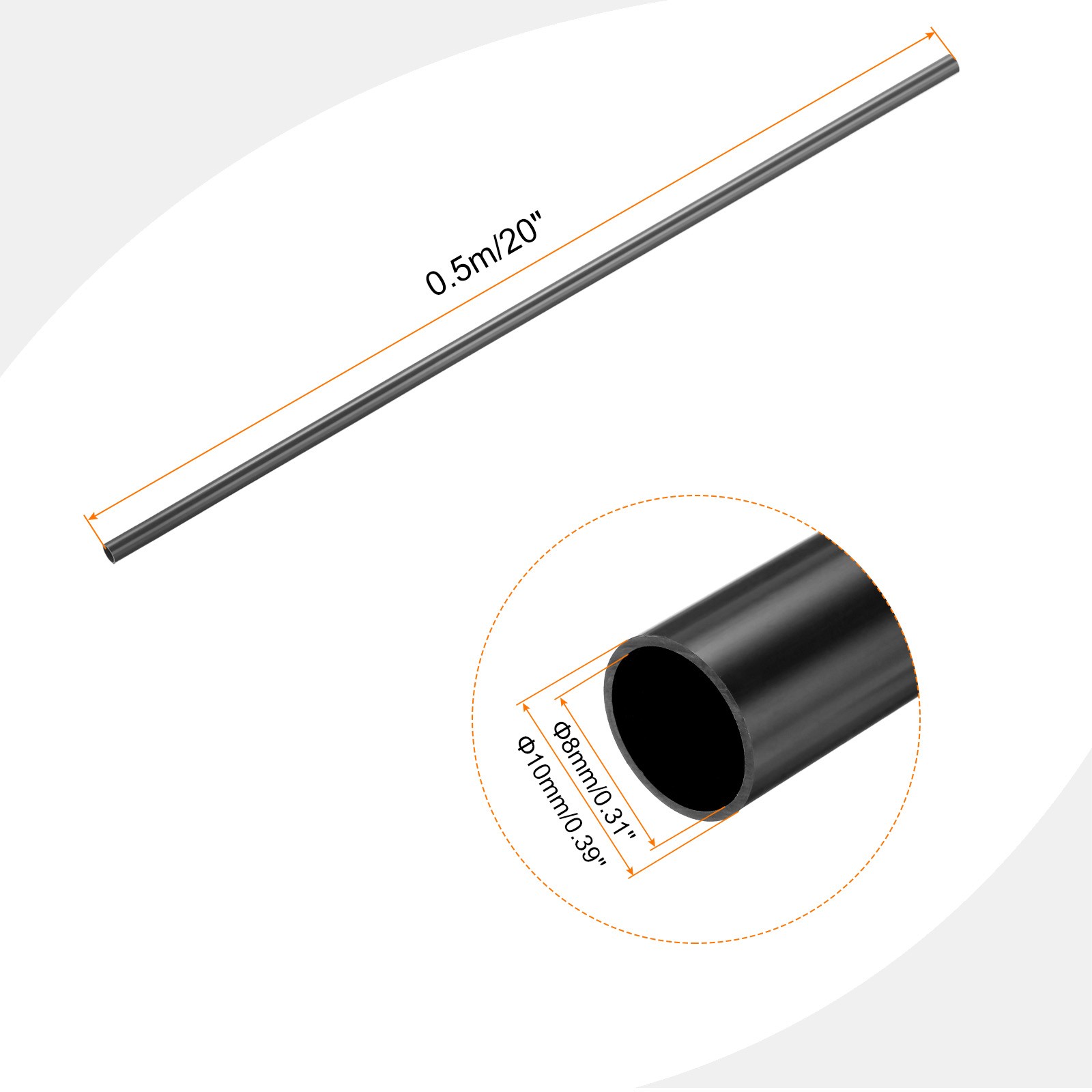 Rigid Round Pipe 8mm ID 10mm OD 500mm Dark Grey High Impact