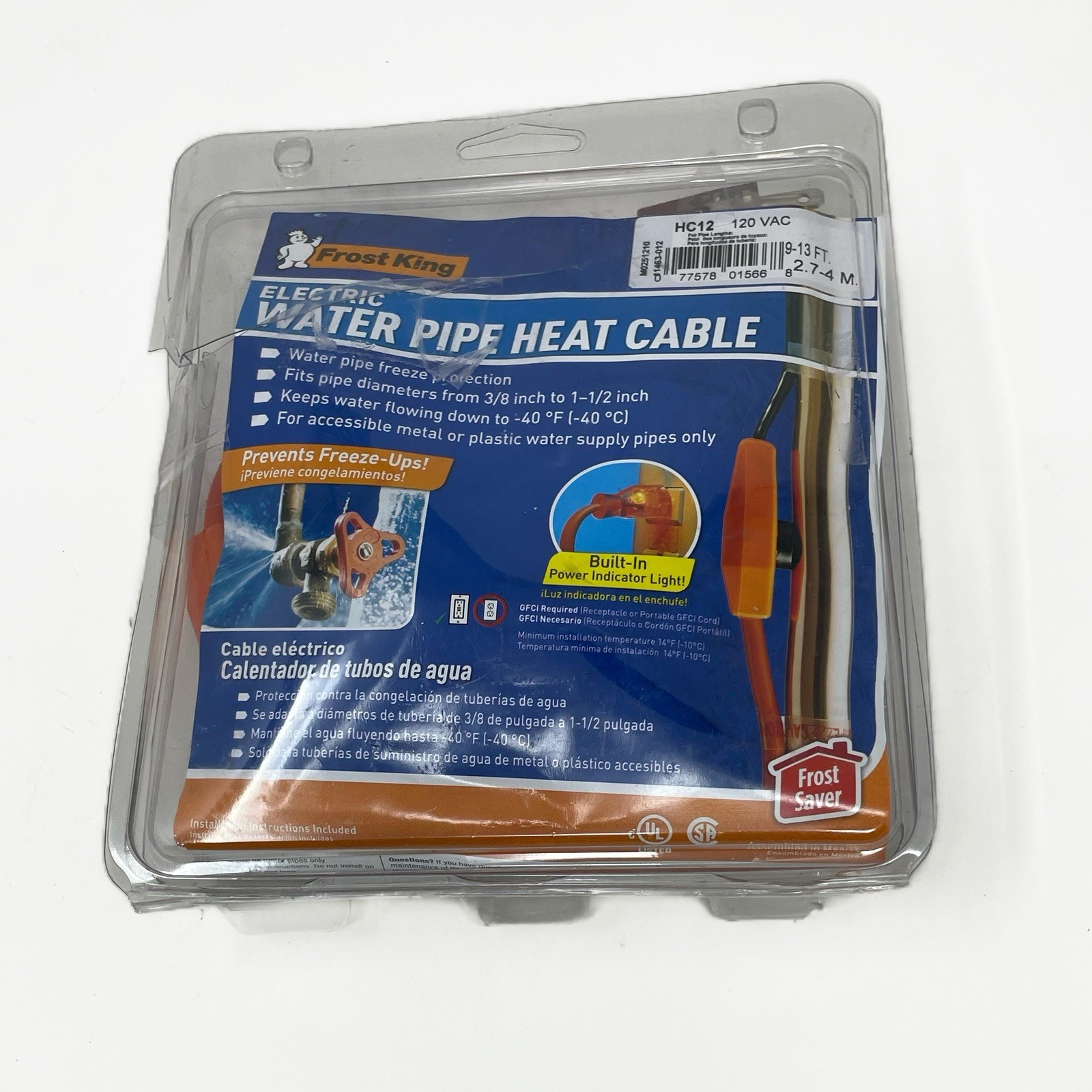 Frost King Electric Water Pipe Heat Cable – For Pipe Lengths: 9FT to 13FT – HC12