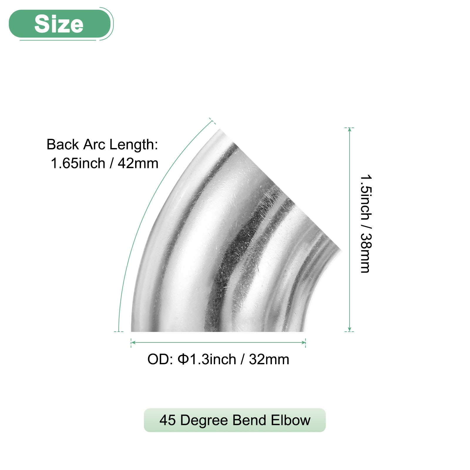 4-Pack OD 1.3 Inch 45 Degree Mandrel Bend Elbow, Thicken 1.5 mm Height 38 mm