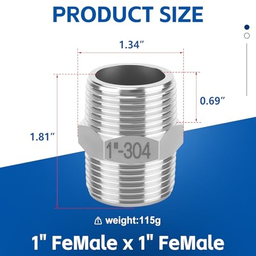 Pcs 30Stainless Steel Hex Nipple Pipe Fittings, 1″ Male to 1″ Male NPT 1 Inch 4