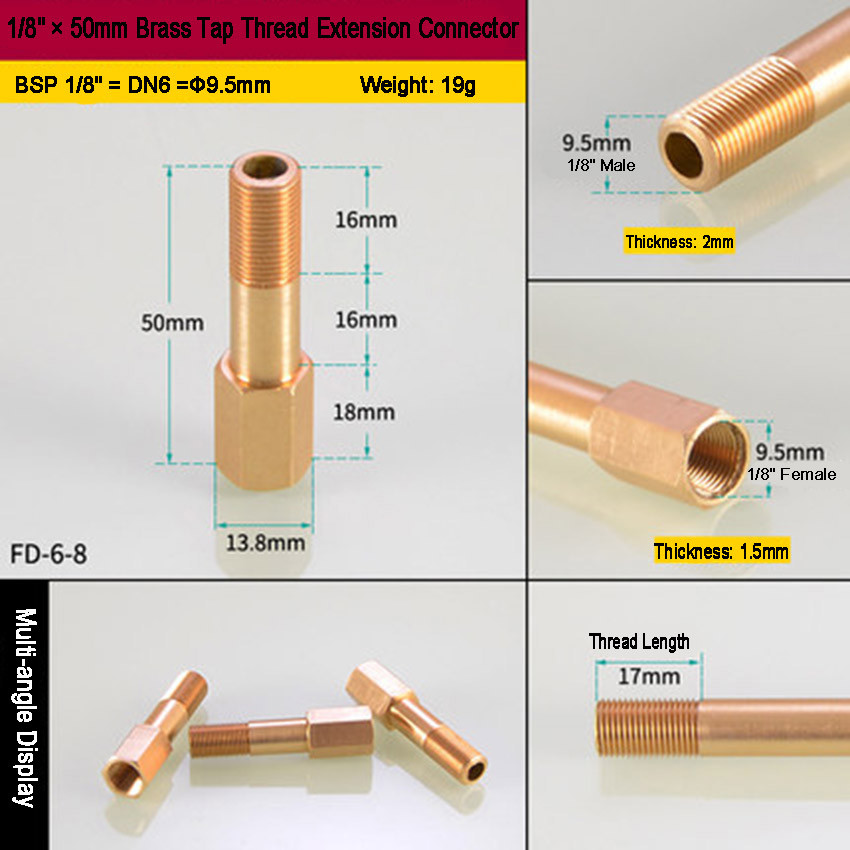 BSP Male To Female Brass Tap Thread Extension Connectors Adapters 1/8″ 1/4″ 3/8″