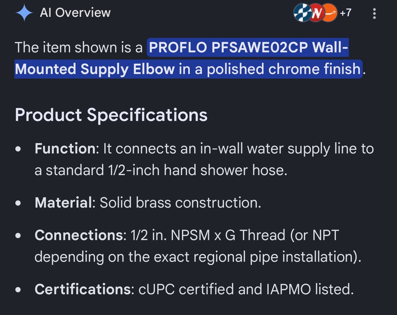 PROFLO PFSAWE20CP Wall-Mounted Supply Elbow in polished chrome finish