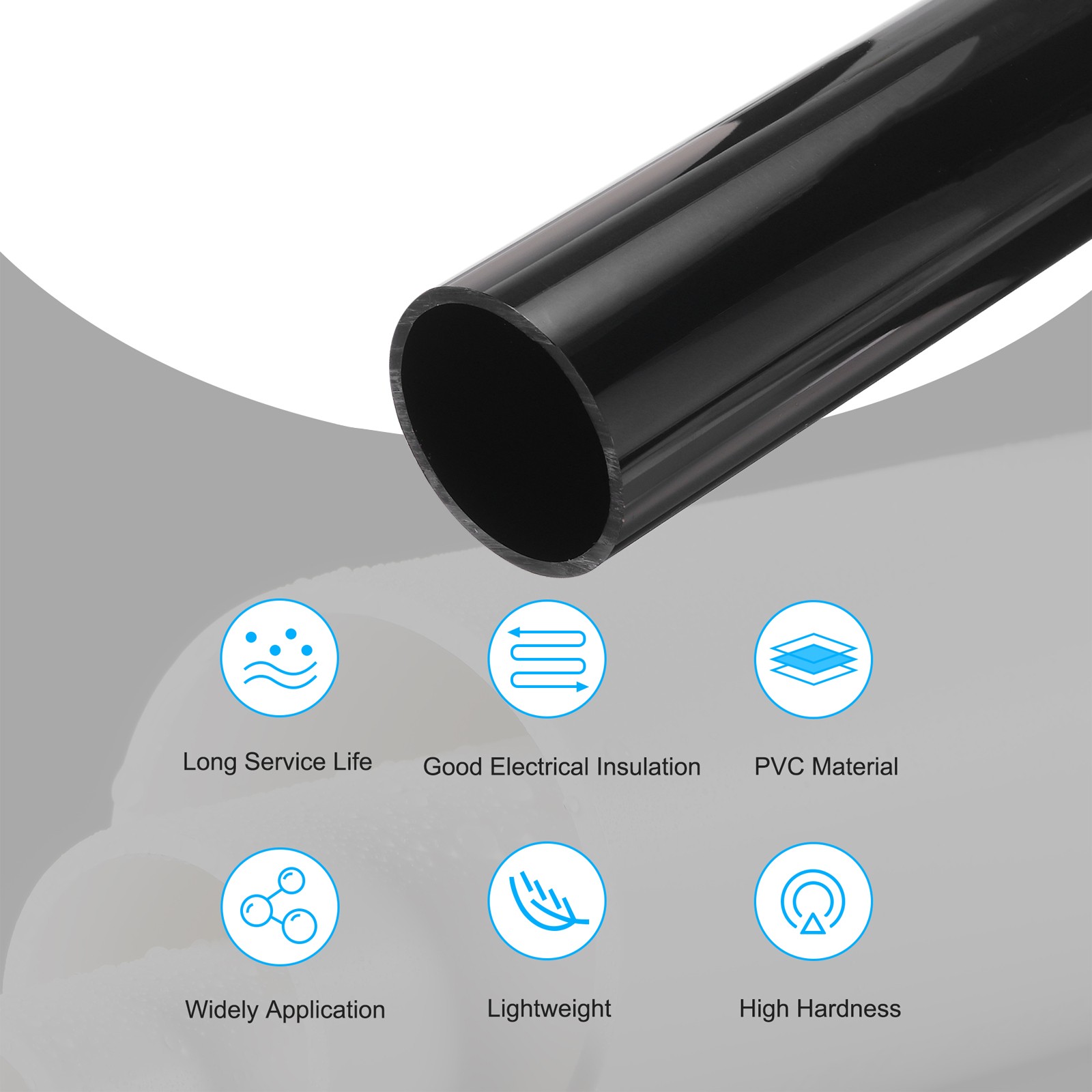 PVC Rigid Round Pipe 45.2mm ID 50mm OD 500mm Black High Impact