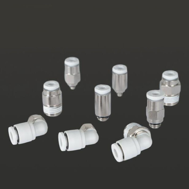 Pneumatic Push In Thread Fitting Air Tube Connector Straight Elbow Adapter White