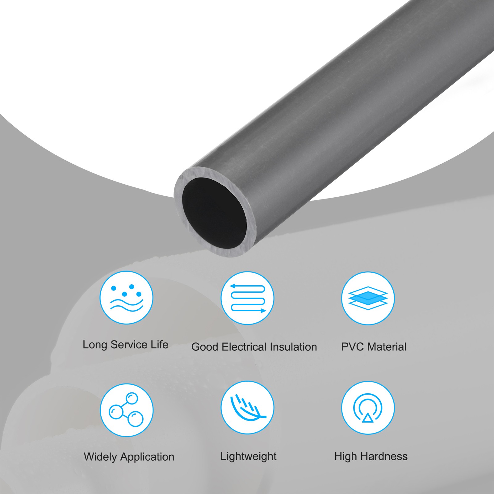 PVC Rigid Round Pipe 15.4mm ID 20mm OD 500mm Light Grey High Impact