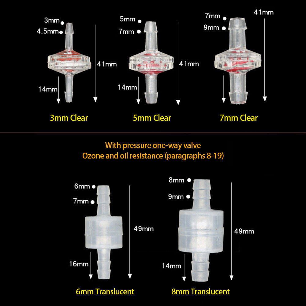3mm to 12mm Plastic Check Valve One Way Non-return Valve Oil Gas Water Air