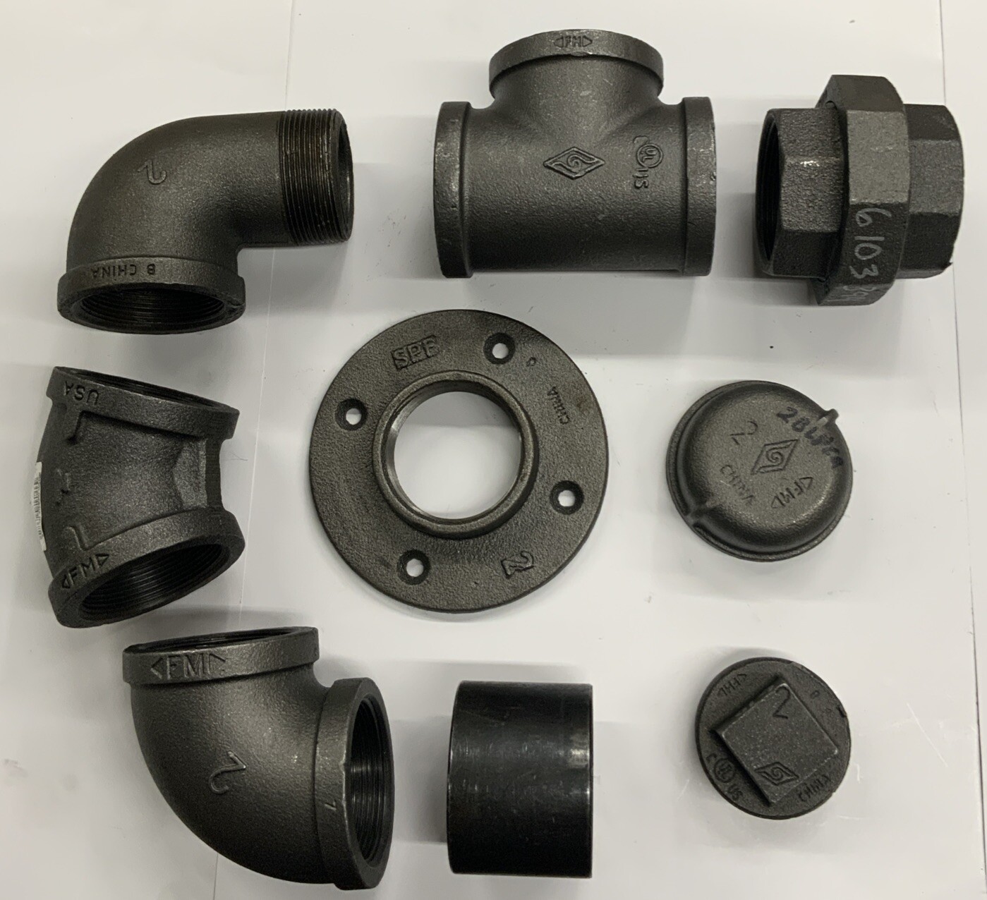 2” Assorted Malleable Black Iron Pipe Fittings