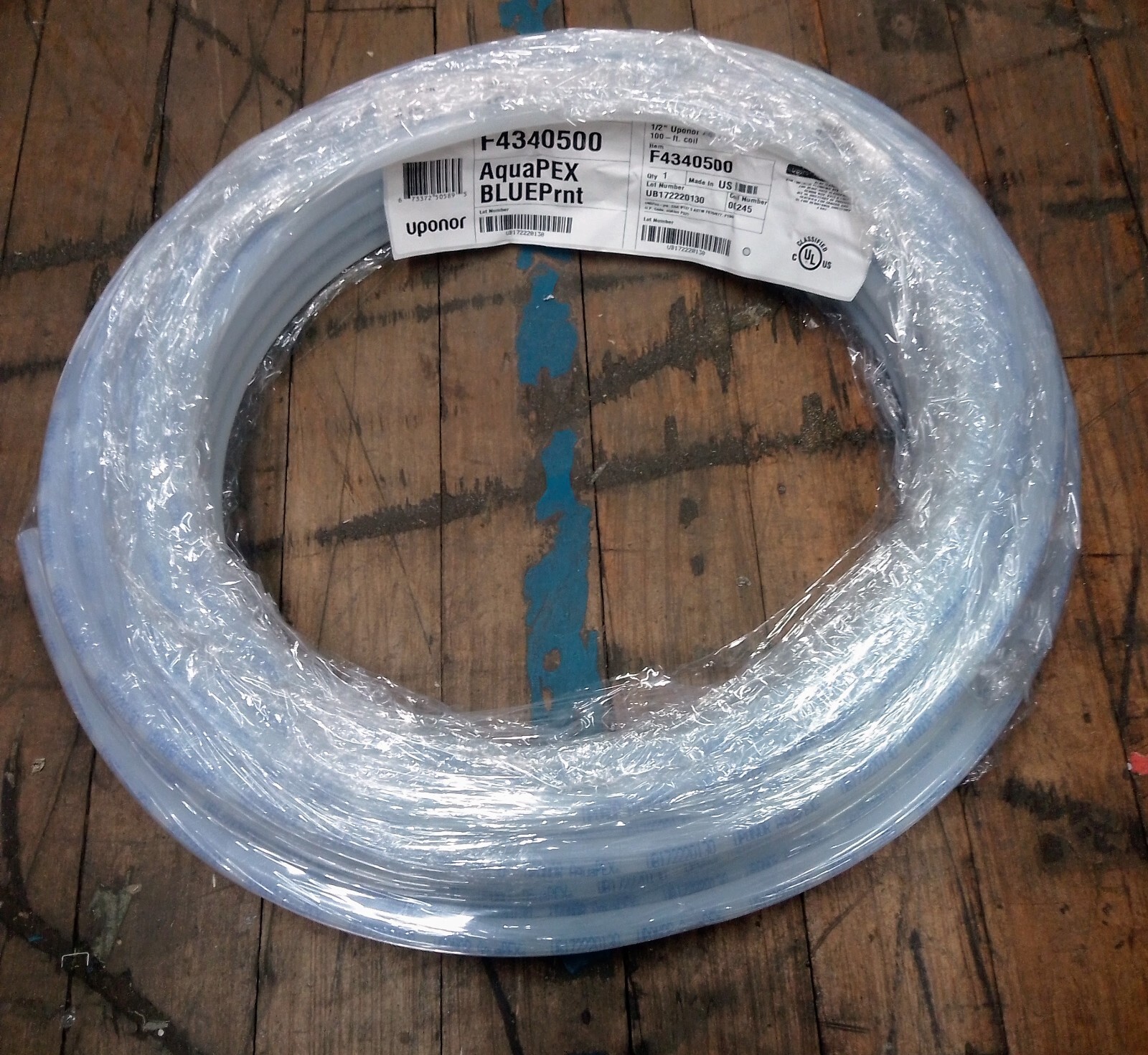 UPONOR 1/2″ AquaPEX White, Blue Print, 100′ Coil F4340500