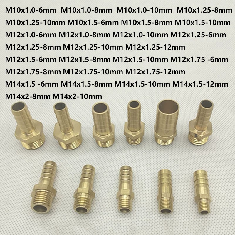 Metric M10 M12 M14 to 6mm 8mm 10mm 12mm Brass Barb Hose Tail Connector Fittings