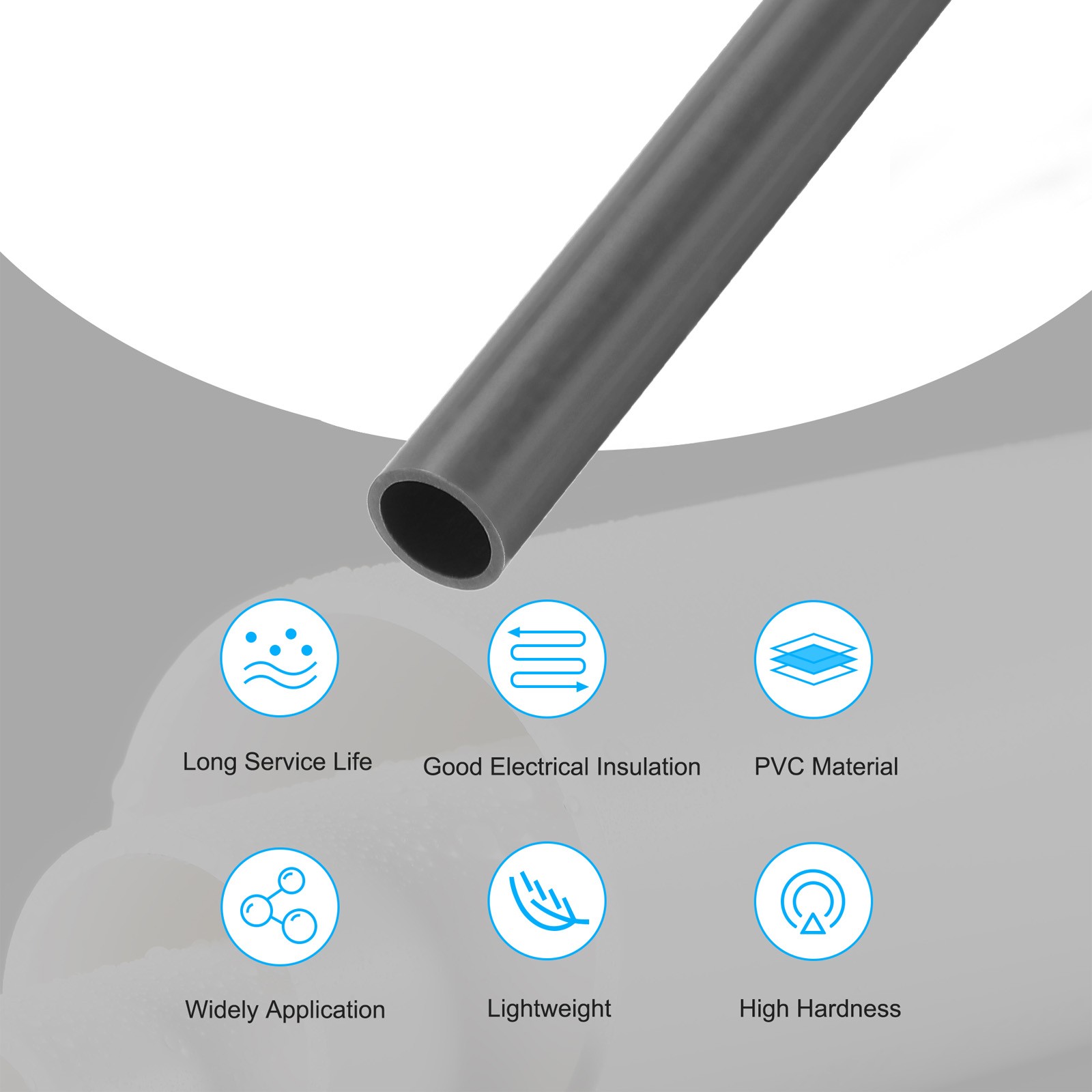 PVC Rigid Round Pipe 8mm ID 10mm OD 500mm Light Grey High Impact