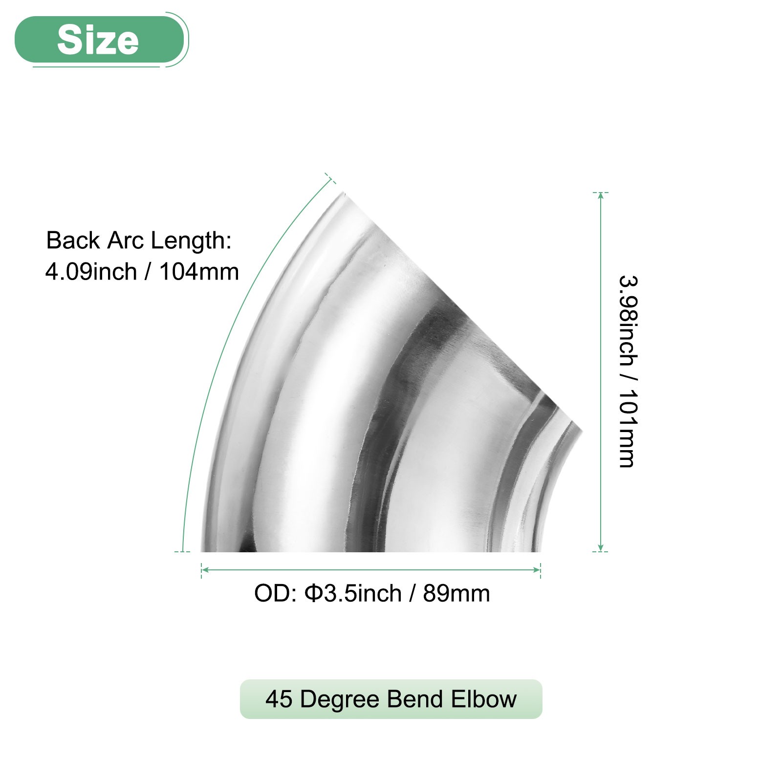 4-Pack OD 3.5 Inch 45 Degree Mandrel Bend Elbow, Thicken 1.5 mm Height 101 mm