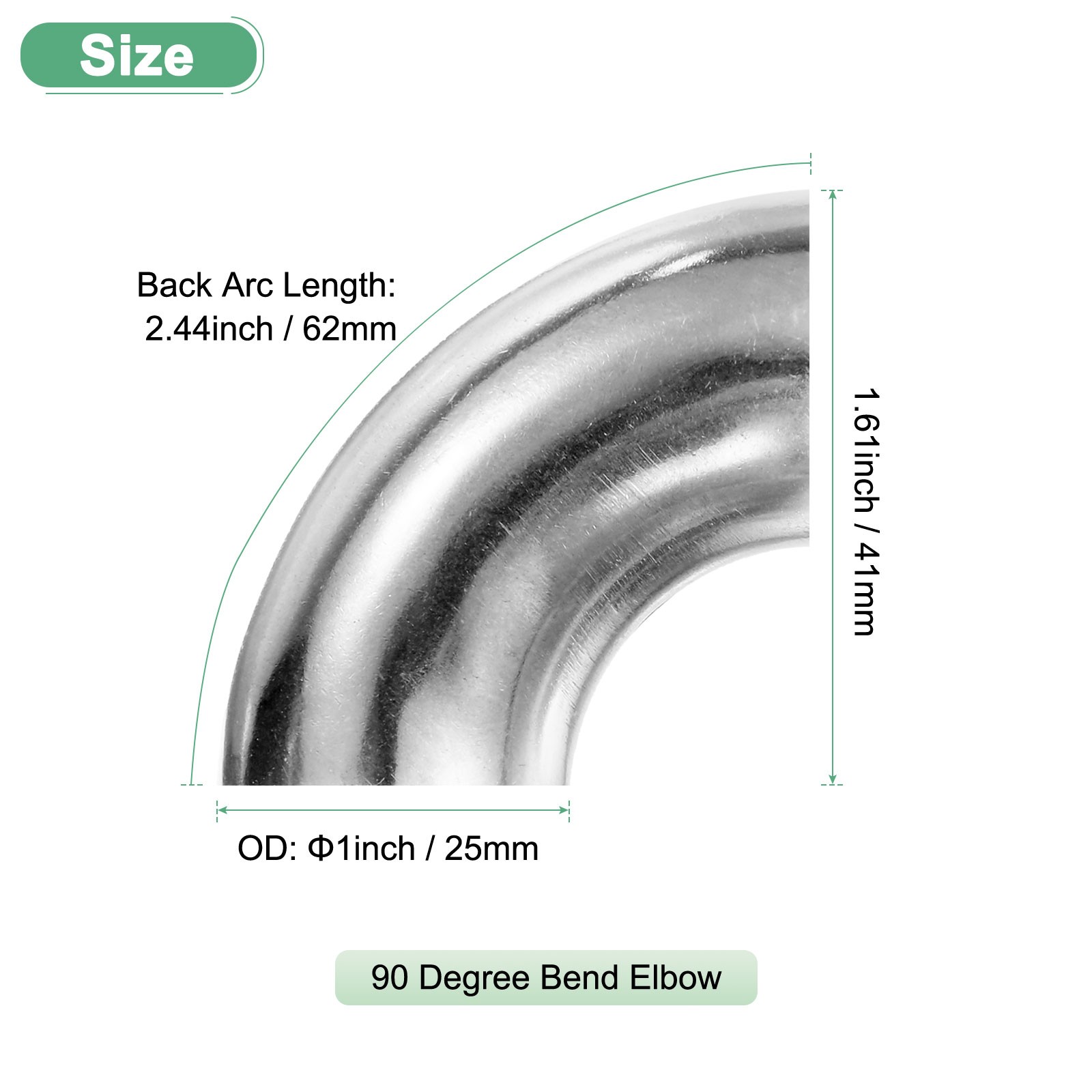 OD 1 Inch 90 Degree Mandrel Bend Elbow, Thicken 1.5 mm Height 41 mm