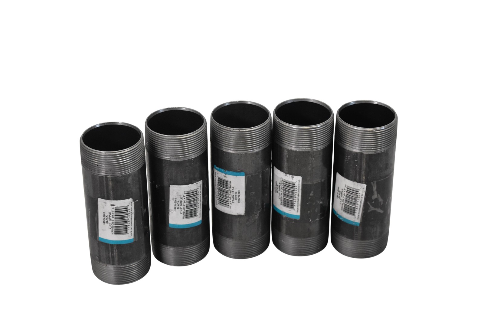 UBLN Black 2″ X 6″ Steel Nipple 5 Pack Threaded Pipe Nipple Made In China