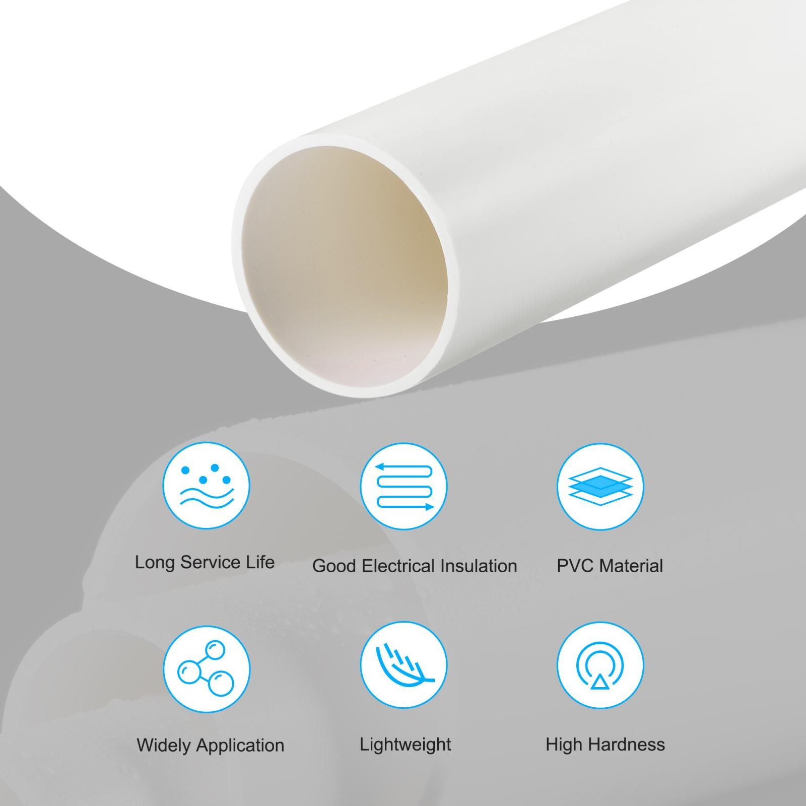 PVC Pipe 45.2mm ID x 50mm OD 0.5m Rigid Water Pipe Drain Pipe White