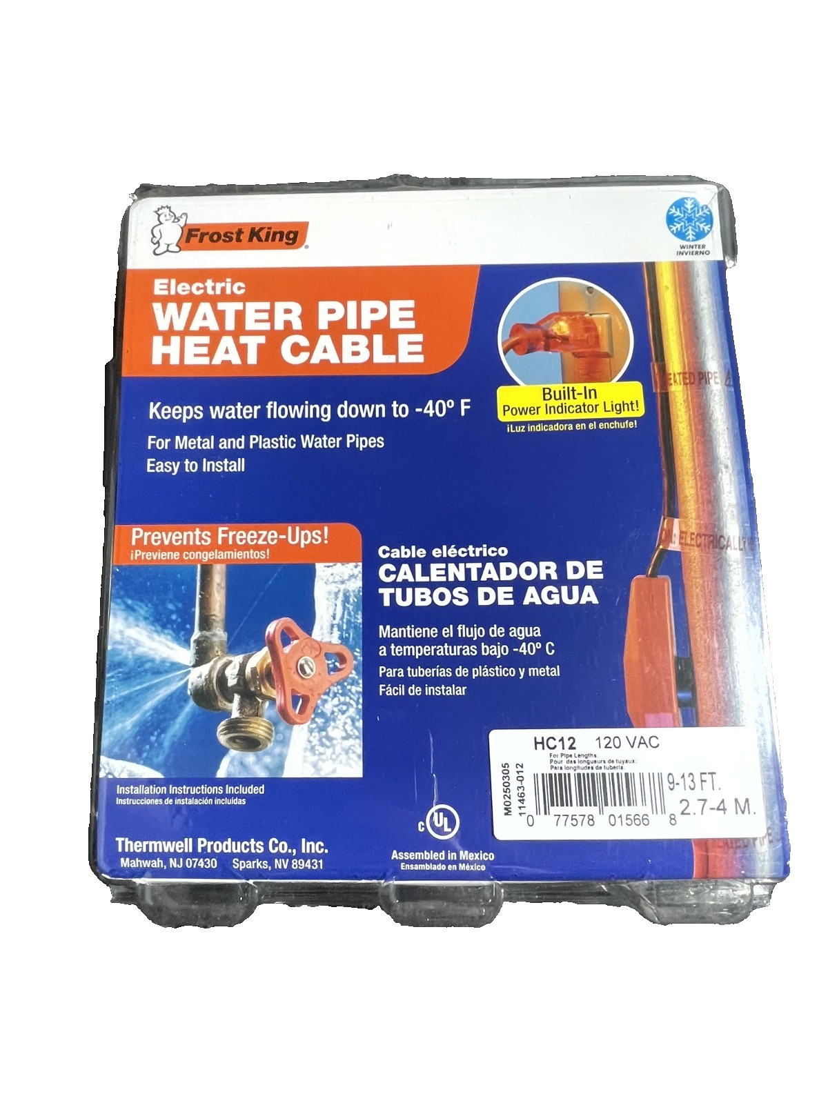Frost King HC12 12 ft. Power Indicator Light Electric Water Pipe Heat Cable Kit