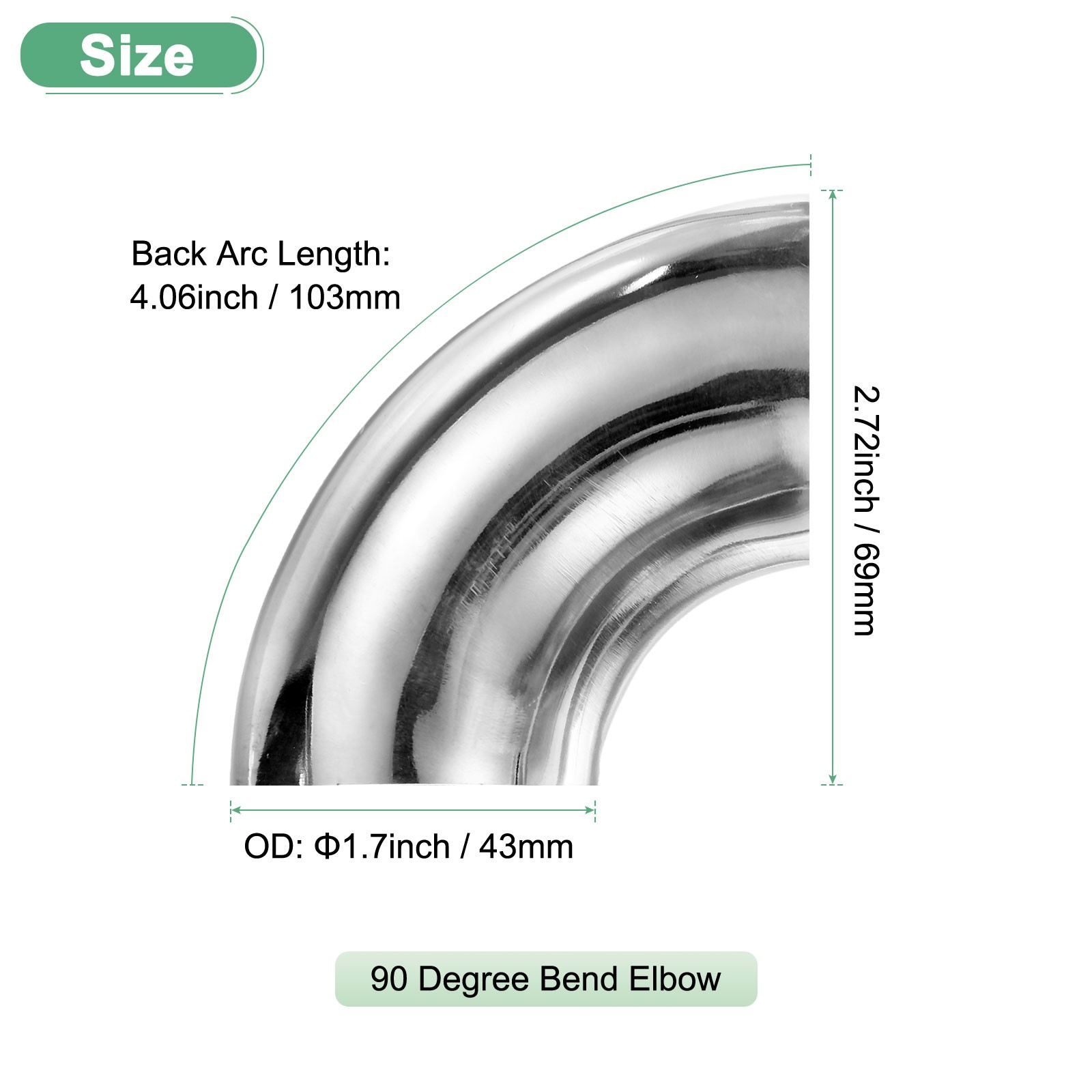 OD 1.7 Inch 90 Degree Mandrel Bend Elbow, Thicken 1.5 mm Height 69 mm