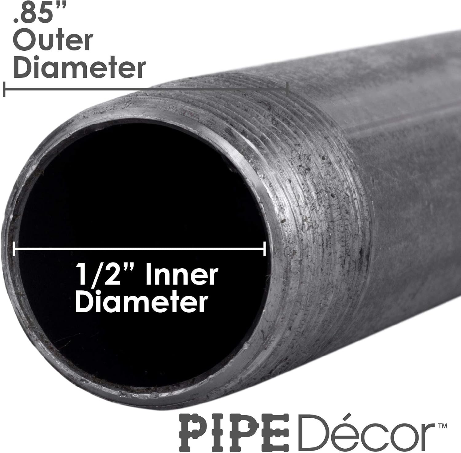 PIPE DÉCOR 1/2” x 36” Malleable Cast Iron Pipe Nipple, Pre Cut Connectors