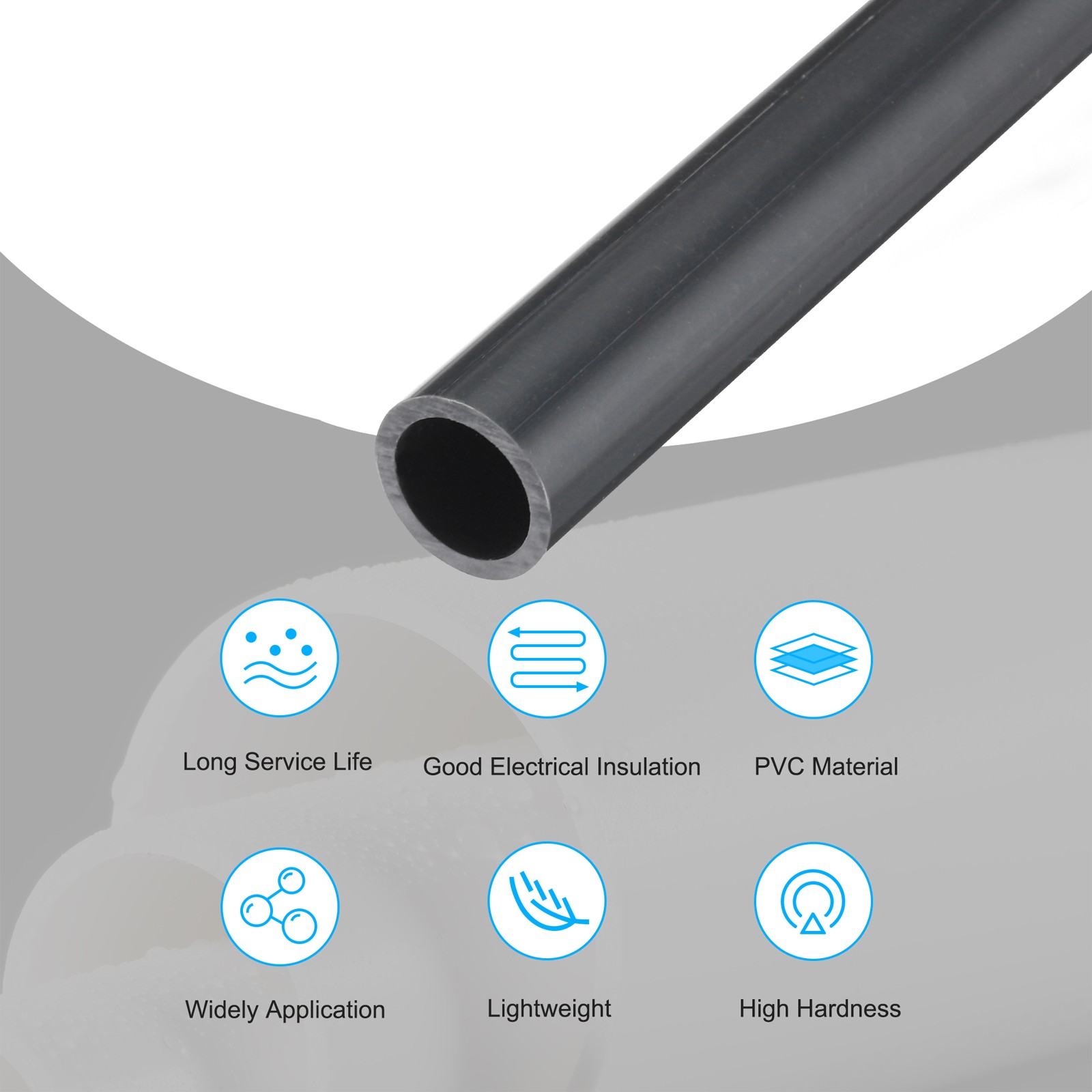 PVC Rigid Round Pipe 15.4mm ID 20mm OD 500mm Dark Grey High Impact