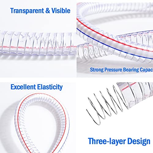 x 5/6″ OD, 10FT Length Steel Wire Hose PVC Vacuum Tubing with 2 5/8″ ID 10Ft