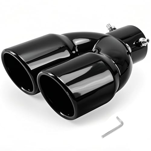 Dual Exhaust Tips with 2.5 inch Inlet 3 inch Outlet, Straight Black-Straight