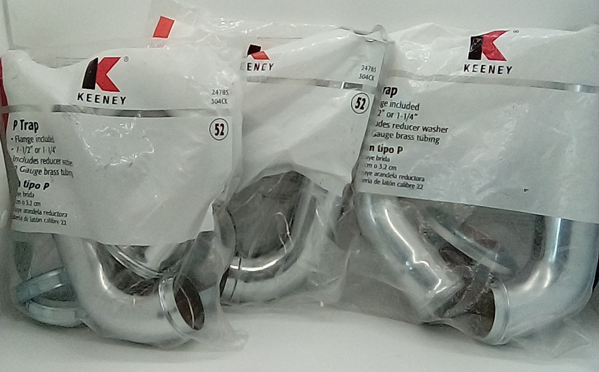 3 Pack -Keeney 304CK Brass P-Trap with Flange 1-1/2″- Polished Chrome
