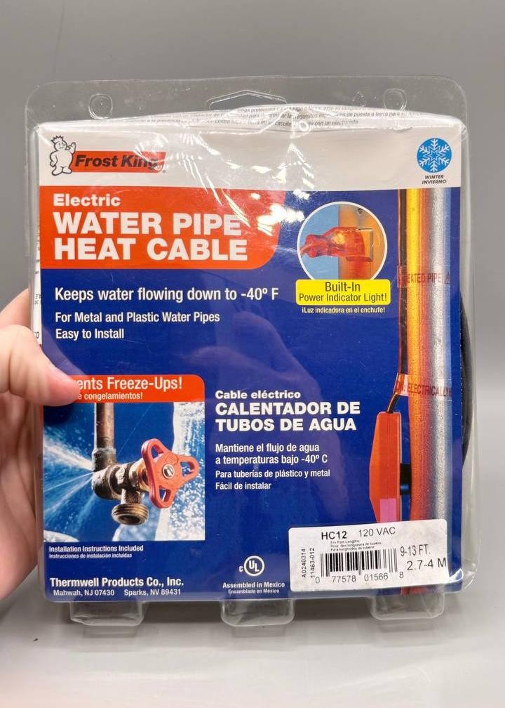 Frost King HC12 Pipe Heat Cable 12 Ft Water Pipe Freeze Protection 120V
