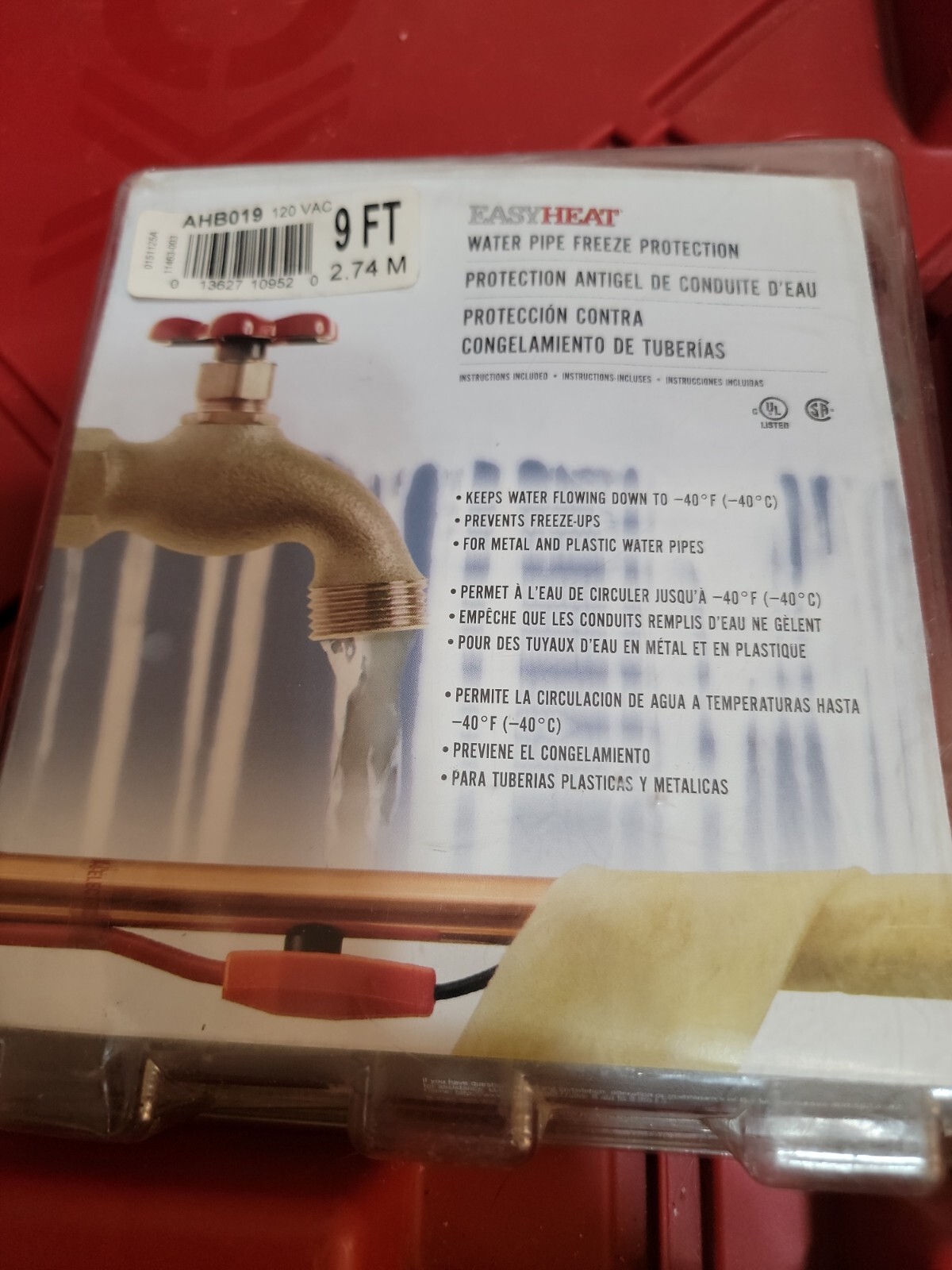 Easy Heat AHB-019 9 Foot Water Pipe Freeze Protection Heating Cable Heat Tape