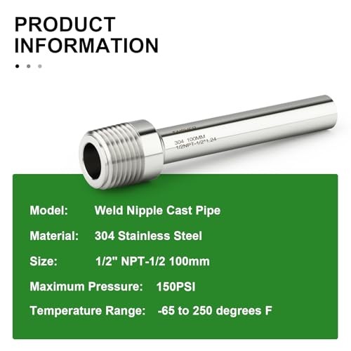 PCS 304 Stainless Steel Pipe Fittings, 1/” NPT 1/2″ NPT x 1/2″ OD(4″ Length) 2