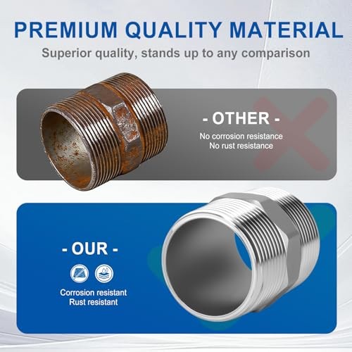 Pcs 30Stainless Steel Hex Nipple Pipe Fittings, 1″ Male to 1″ Male NPT 1 Inch 4
