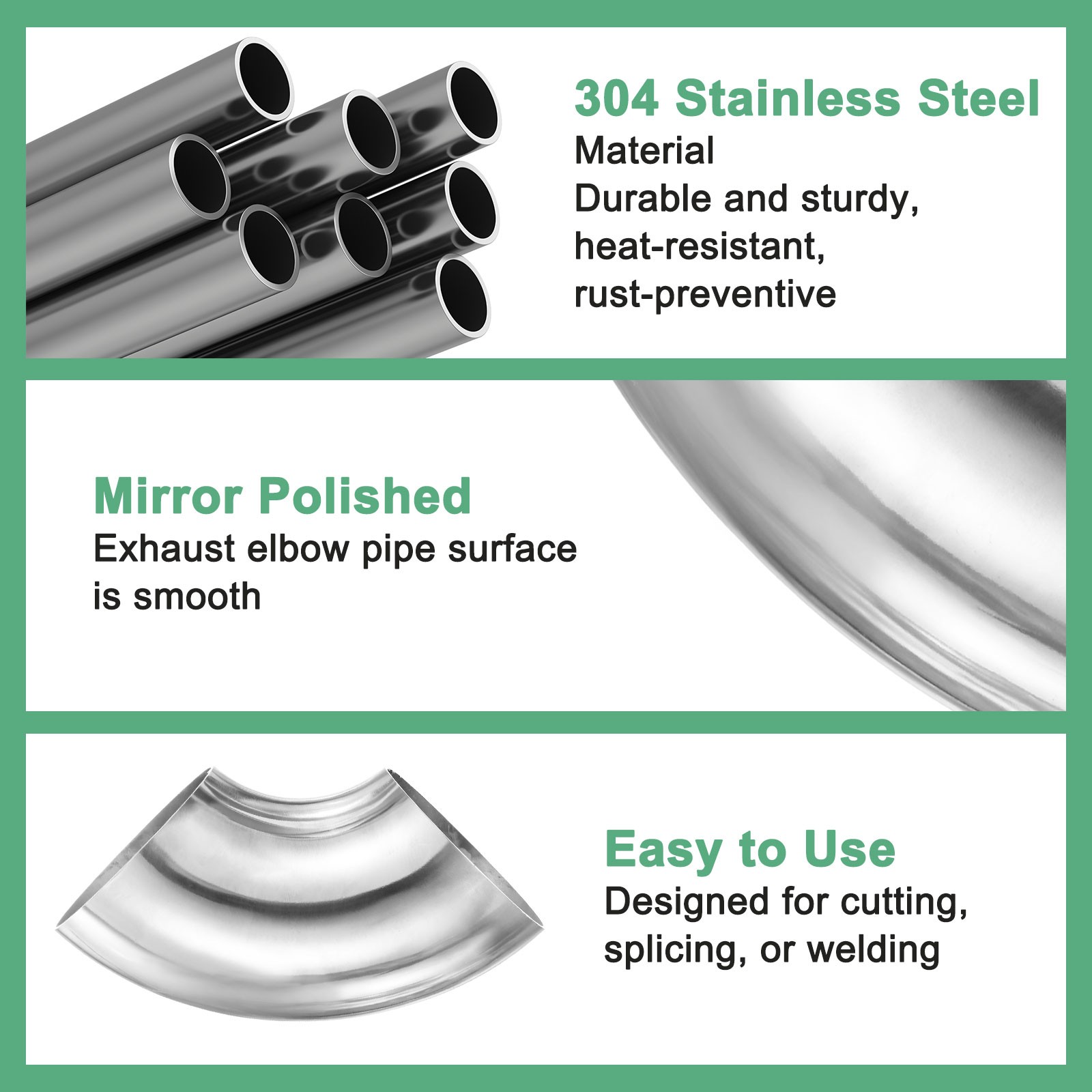 4-Pack OD 3 Inch 90 Degree Mandrel Bend Elbow, Thicken 1.5 mm Height 115 mm