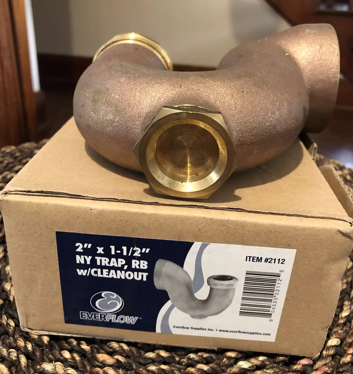 EVERFLOW Supplies 2” x 1-1/2” NY Trap, RB with Cleanout Item 2112 Rough Brass