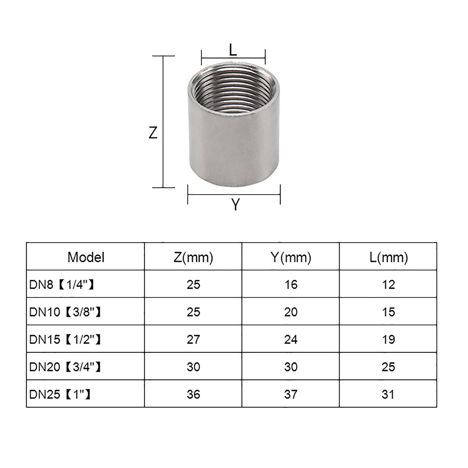 Stainless Steel Pipe Fittings BSP Threaded Adapter Full Socket Coupler Connector
