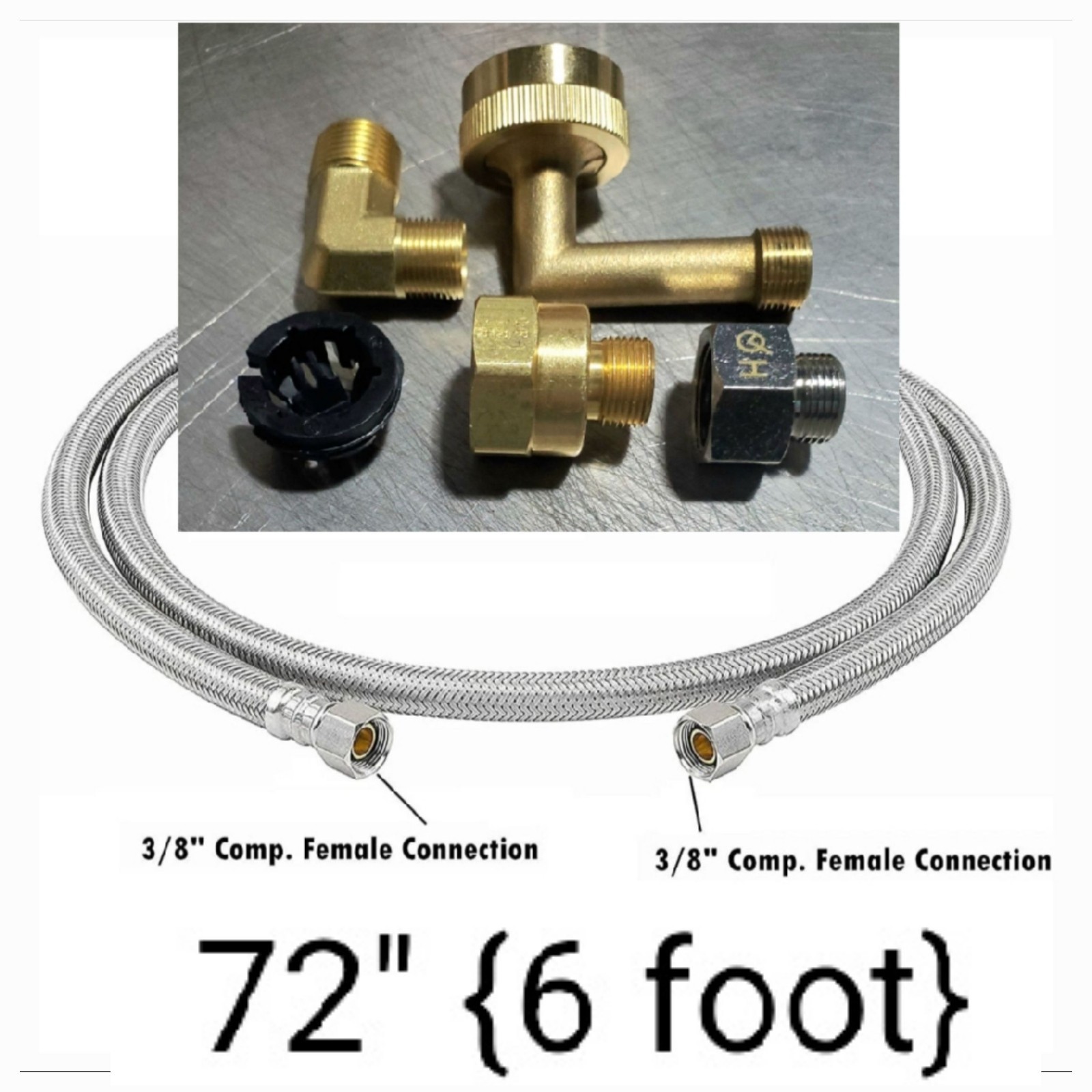 3/8″ Comp x 72″ 6-FT S.S. Universal Dishwasher Water Supply Line Connector LF