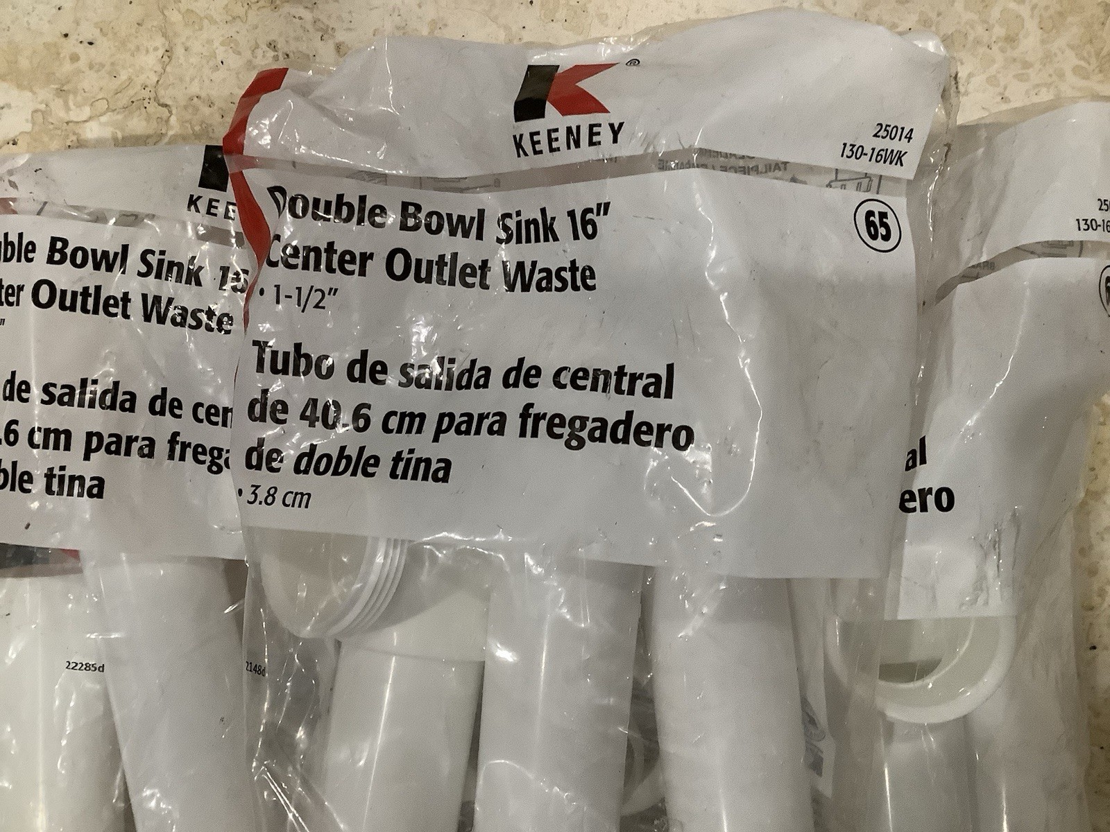 New KEENEY Double Bowl Sink 16″ Center Outlet Waste 1-1/2″ 130-16WK 65 (3 Sets)
