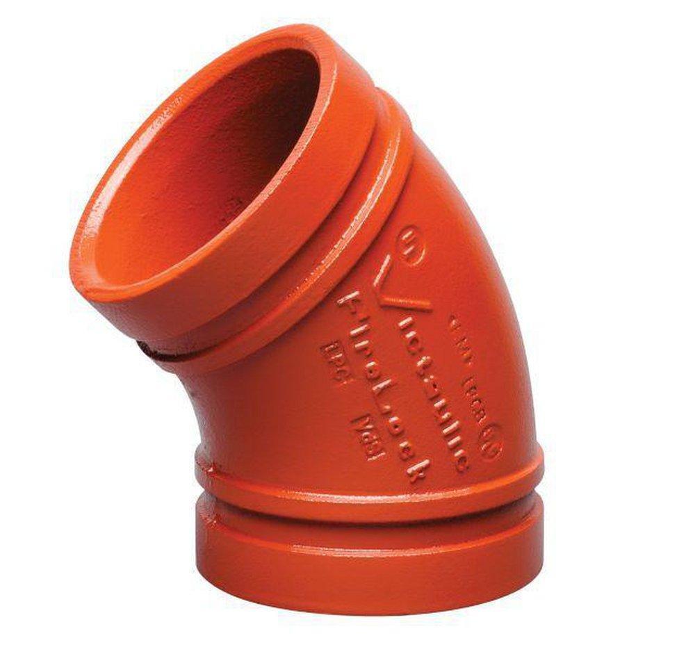 Various Sizes of Victaulic 003 Grooved 45 Degree Elbow Orange Paint Ductile Iron