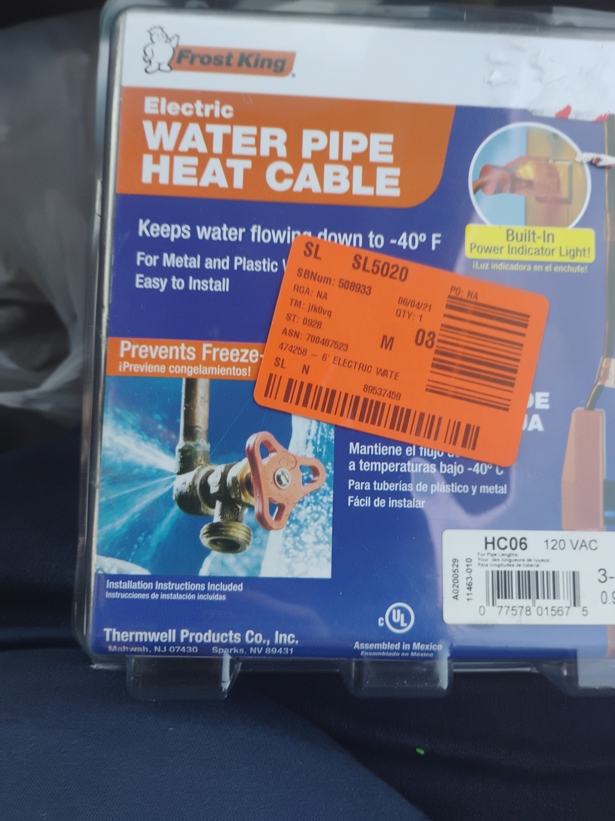 Frost King Water Pipe Heat Cable, Keep Your Hose Outlet From Freezing This Year.