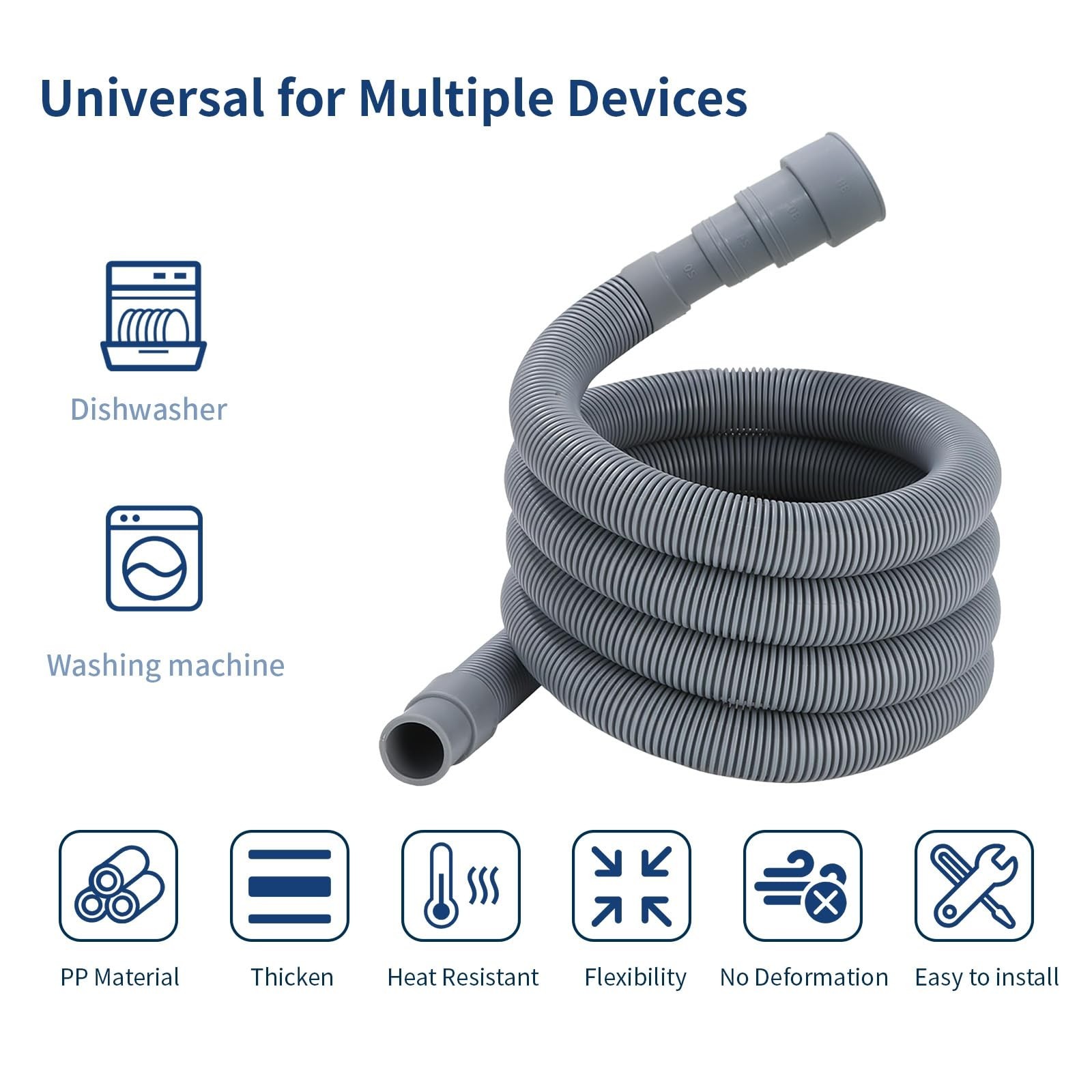 8.2 FT Washing Machine Drain Hose, Flexible Dishwasher Drain Hose Extension K…