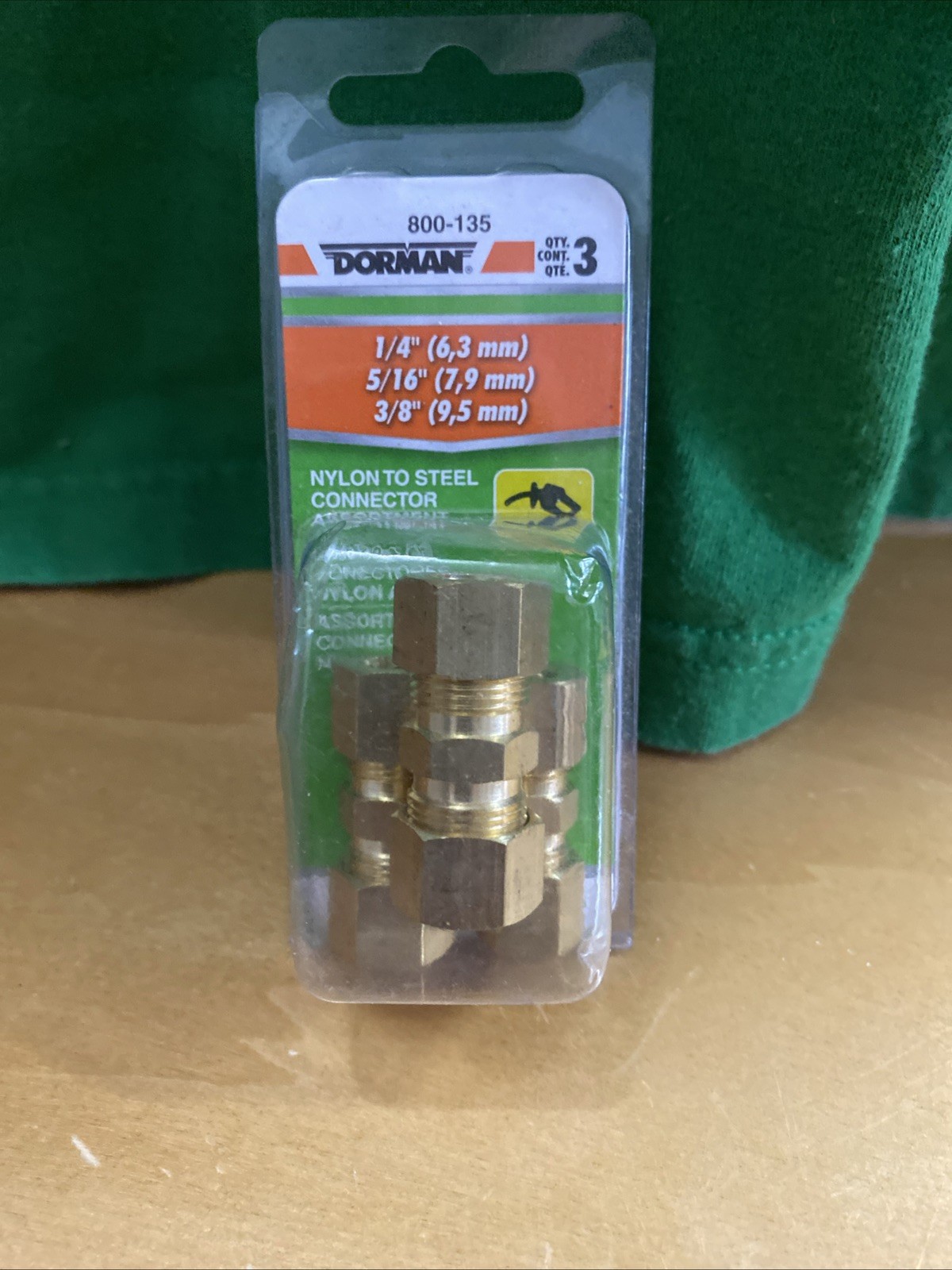dorman 3pc. copper pipe fit- nylon to steel connector-1/4 in,5/16 in,3/8 in-new