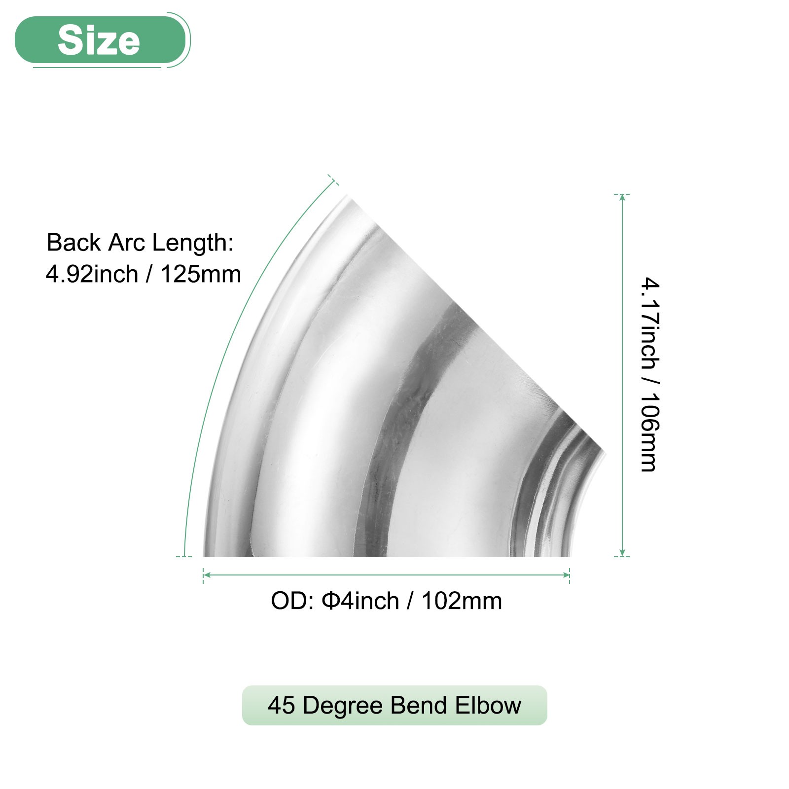 2-Pack OD 4 Inch 45 Degree Mandrel Bend Elbow, Thicken 1.5 mm Height 106 mm