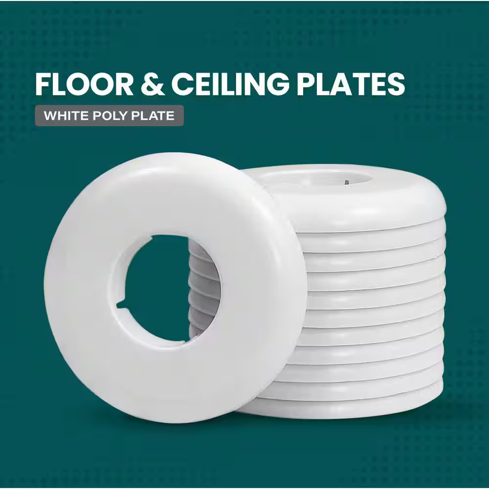 1-1/2 In. Floor and Ceiling Plate Cover Split Flange, PVC Escutcheon Plate, Univ