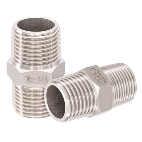 1/2″ Male x 1/2″ Male Hex Nipple Pipe Fittings, 304 Stainless 1/2″ x 1/2″ NPT