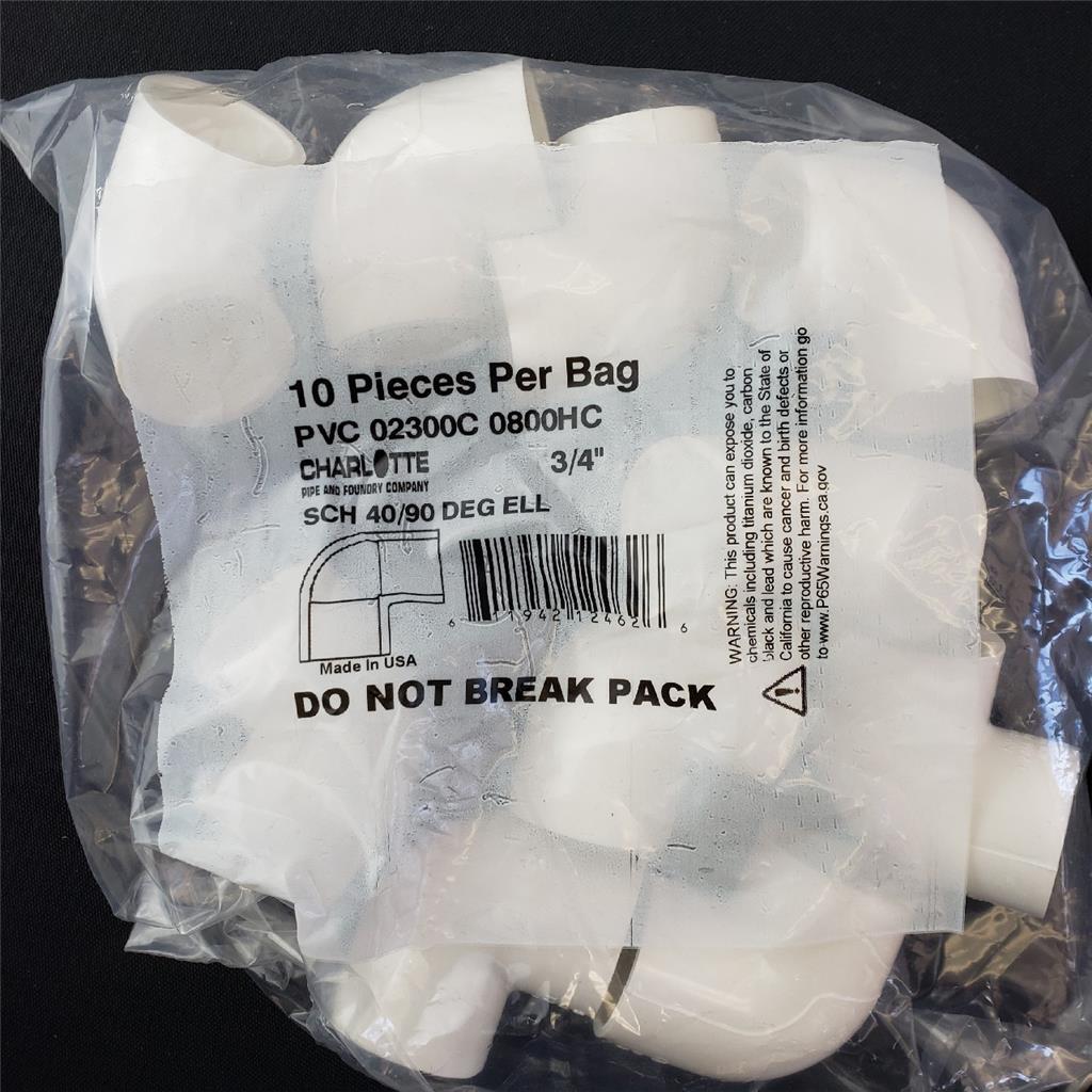 = Lot of 3 Packages Charlotte PVC Pipe 10 PC 3/4″ USA Made SCH 40/90 DEG ELL